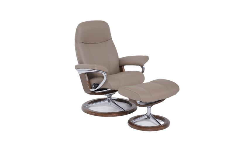 Stressless Consul Batick Mole Large Sig Recliner Chair and Stool