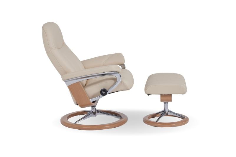 Stressless Consul Cream Small Sig Recliner Chair and Stool