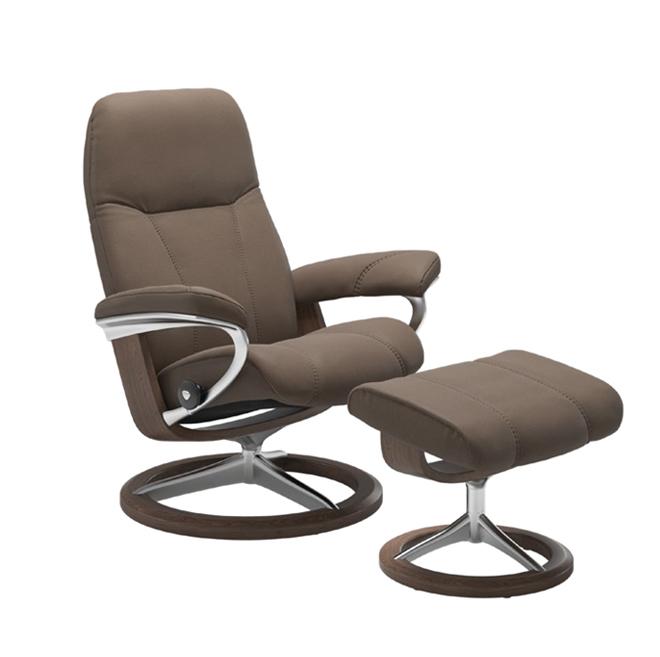 Stressless Consul Batick Mole Large Sig Recliner Chair and Stool