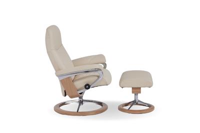 Stressless Consul Cream Large Sig Recliner Chair and Stool