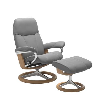 Stressless Consul Wild Dove Small Sig Recliner Chair and Stool