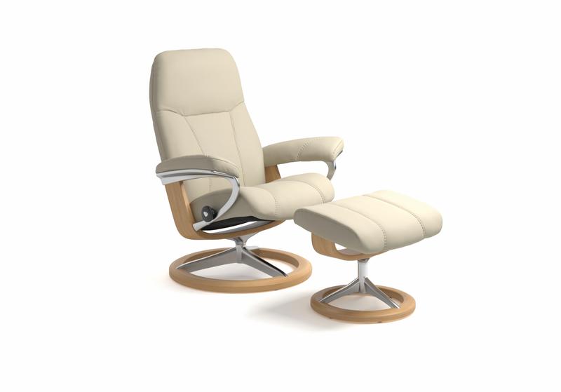 Stressless Consul Cream Small Sig Recliner Chair and Stool