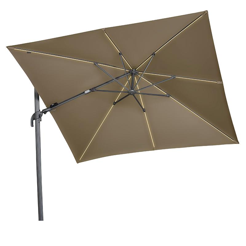 3m Square Glow Parasol and base Taupe w/Cover