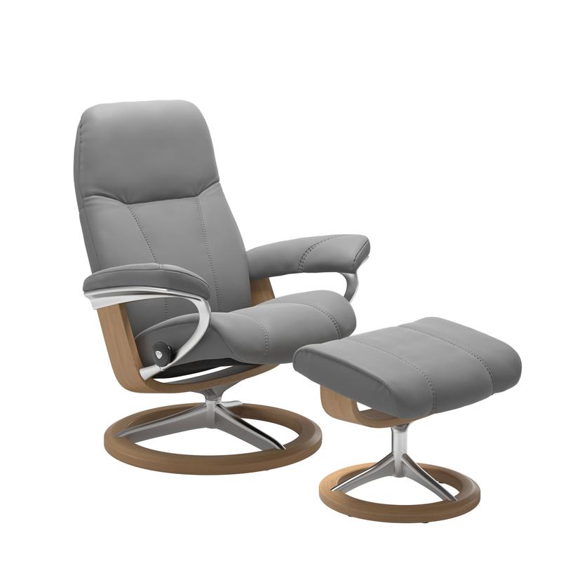 Stressless Consul Wild Dove Large Sig Recliner Chair and Stool